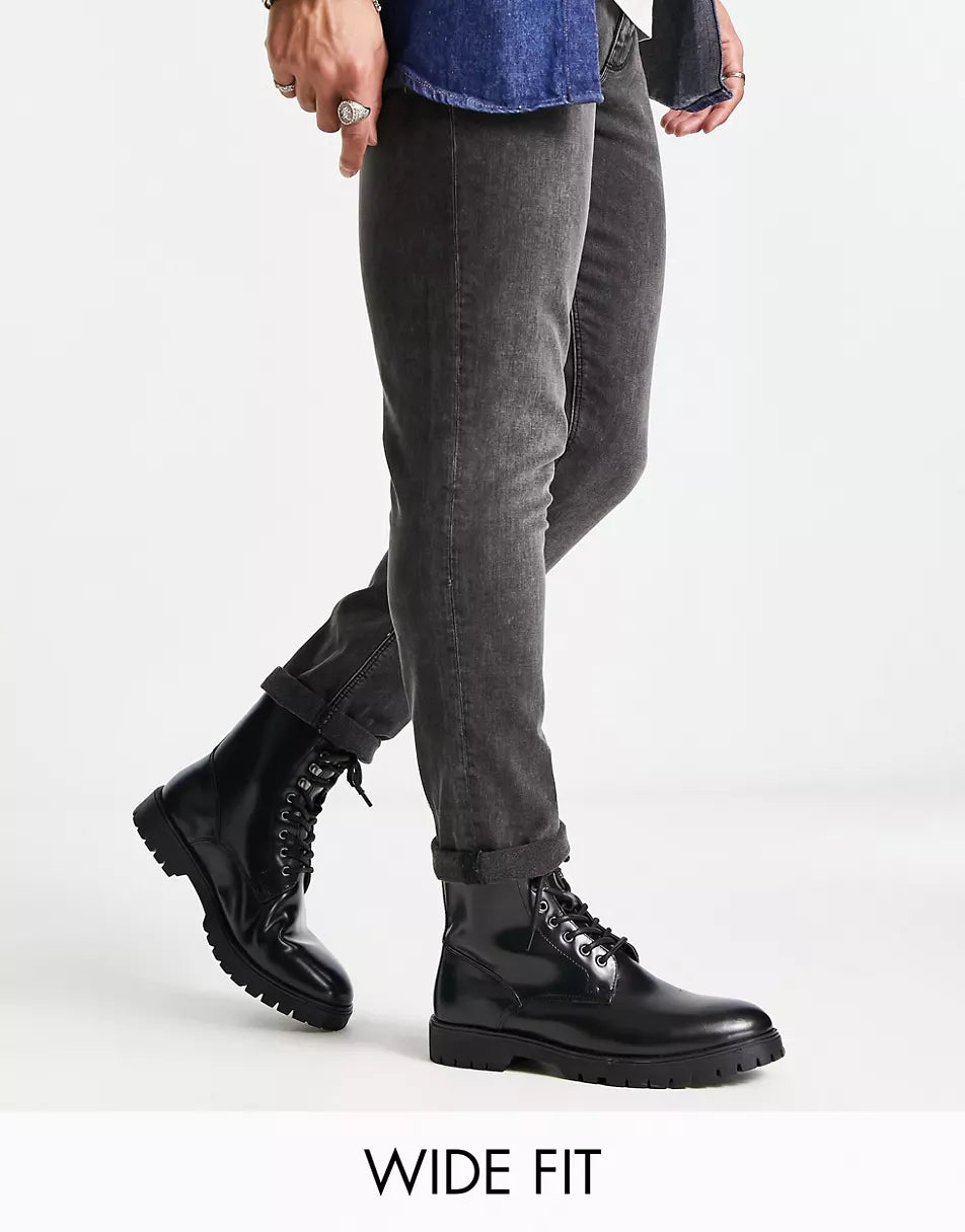 Wide fit black leather on sale boots