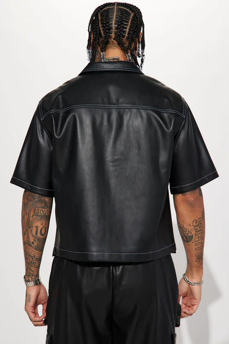 Short Sleeve - Half Sleeve Leather Shirt w/Sport Collar #MSS9013K - Jamin  Leather®