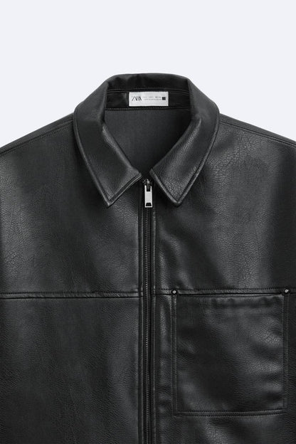 FADED LEATHER EFFECT OVERSHIRT