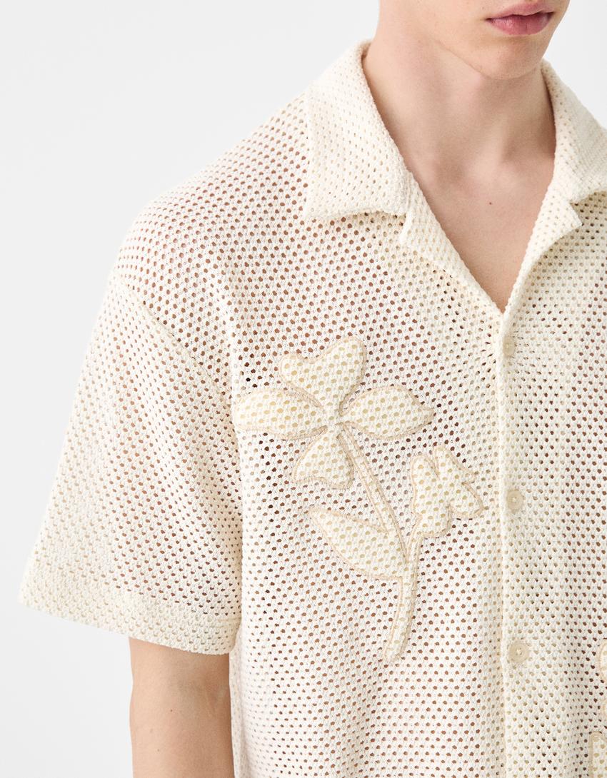 TEXTURED OPENWORK SHORT SLEEVE SHIRT