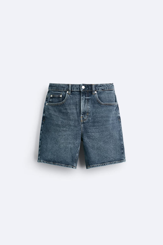 BASIC DENIM BERMUDA SHORTS - BLUE