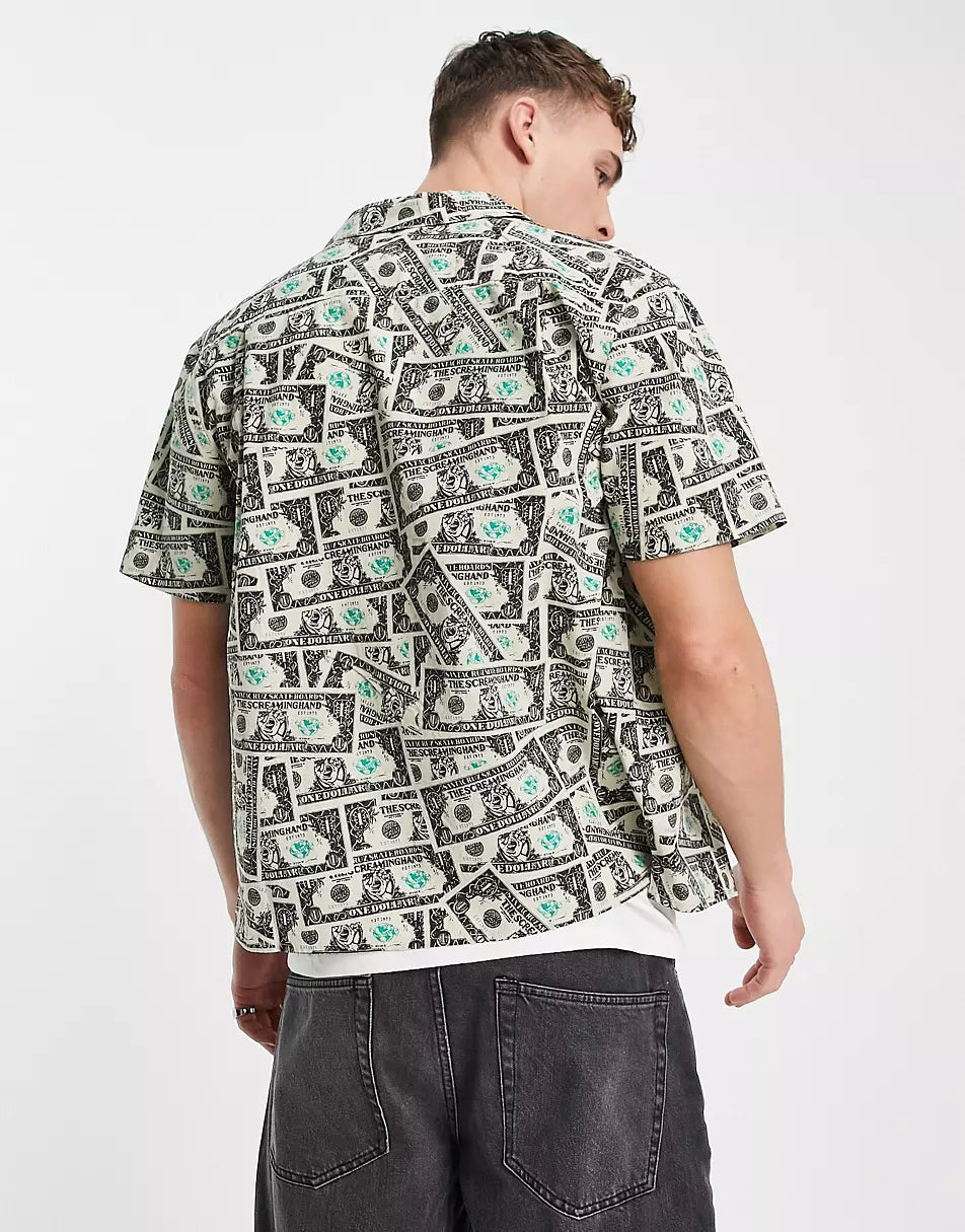 MAKO DOLLAR CO-ORD SHORT SLEEVE REVERE COLLARED SHIRT WITH ALL OVER PRINT