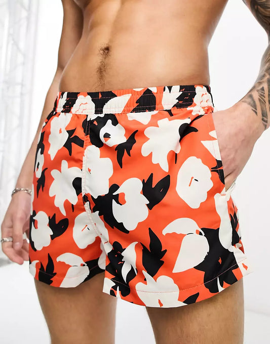 FLORAL SWIM SHORT IN ORANGE