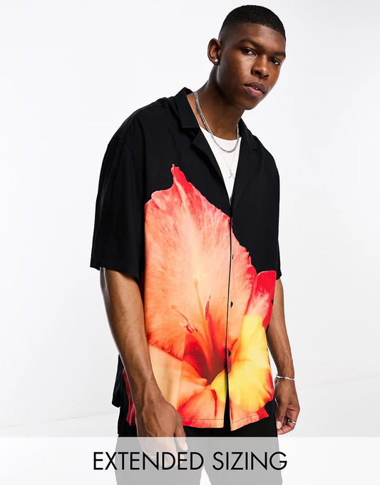 OVERSIZED REVERE LONGLINE BOWLING SHIRT