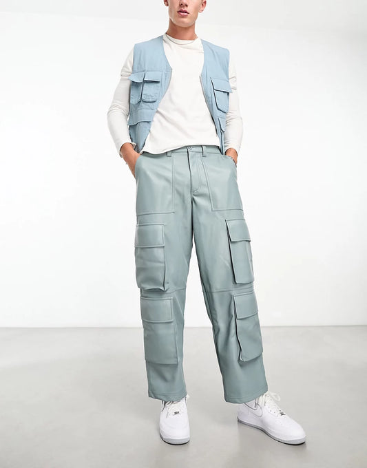 LEATHER LOOK CARGO TROUSERS