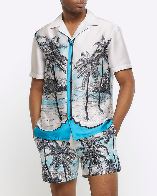 BEIGE REGULAR FIT PALM TREE GRAPHIC SHIRT