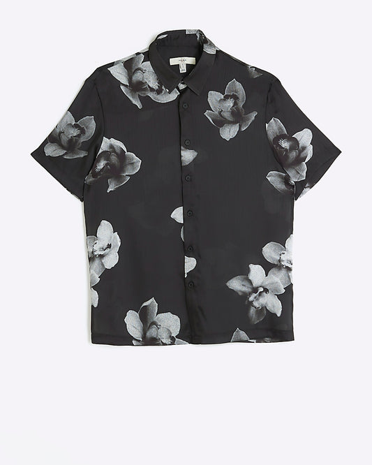 BLACK REGULAR FIT FLORAL SHIRT