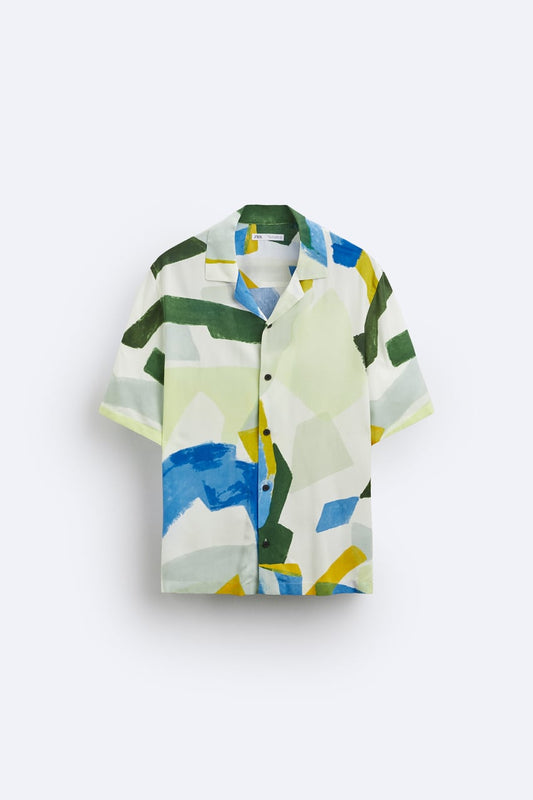 Abstract print shirt, Button-down shirt, Short-sleeved shirt, Men's shirt, Fashion shirt, Casual shirt, Designer shirt, Zara shirt, Printed shirt, Versatile shirt,