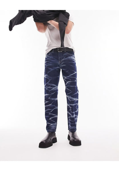 WAVY BLEACH RELAXED JEAN IN DARK WASH