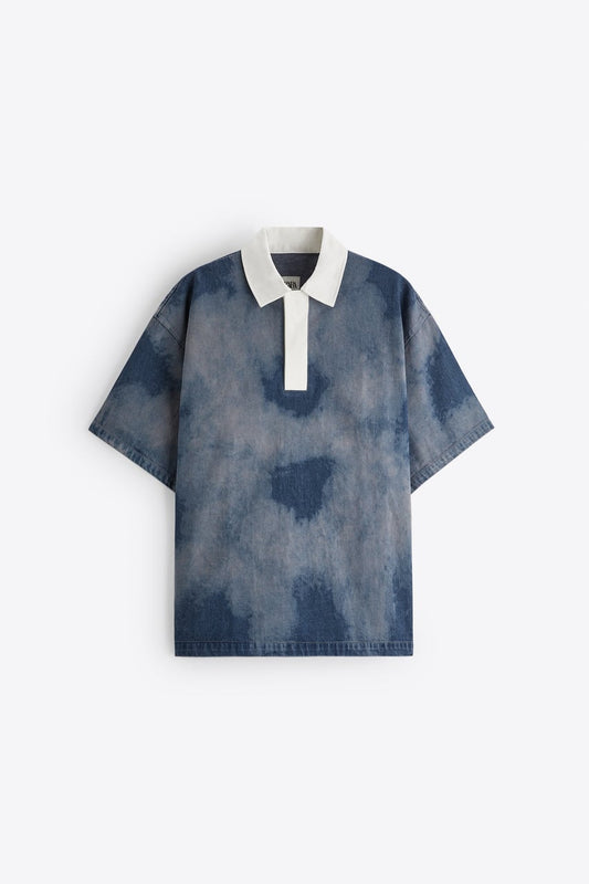 TIE-DYE DENIM POLO SHIRT