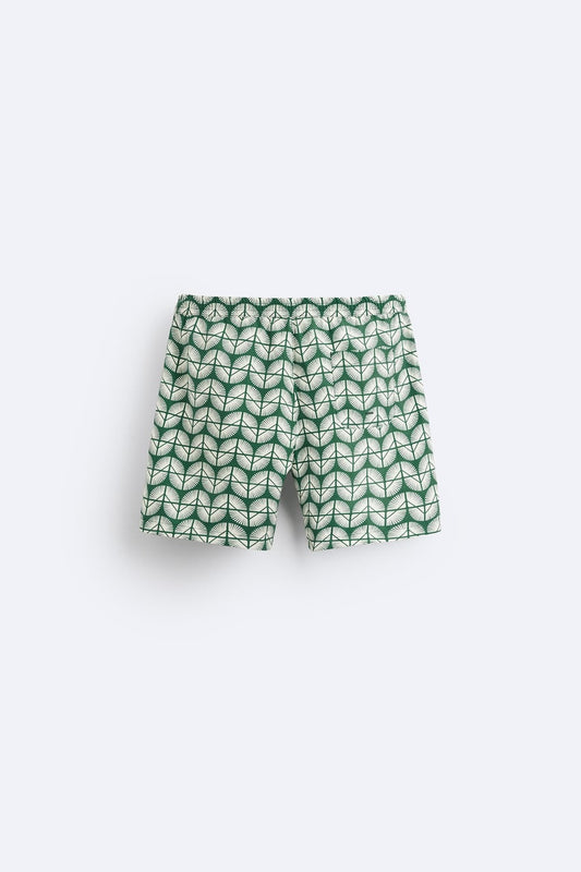 LONG GEOMETRIC PRINT SWIMMING TRUNKS