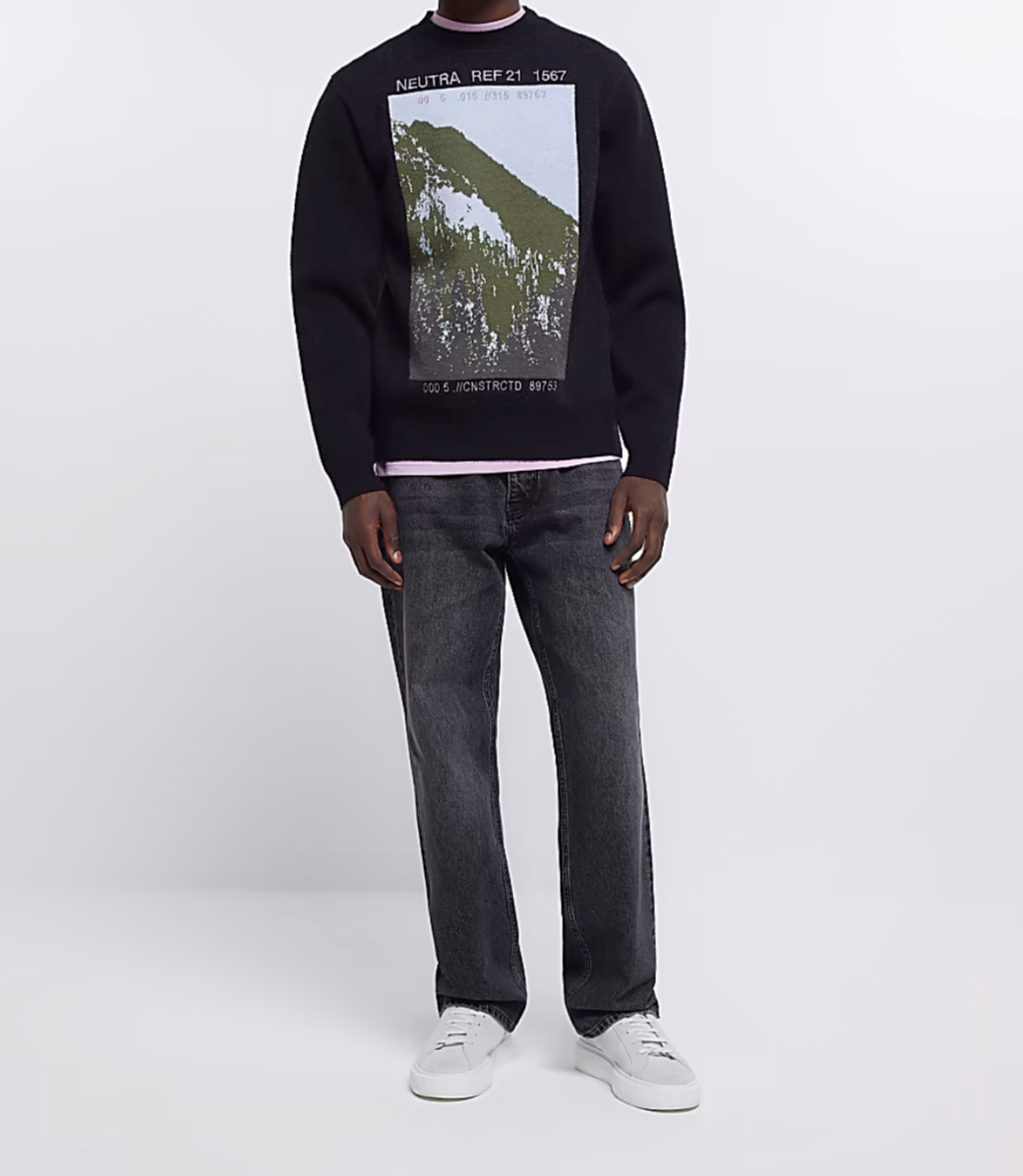 BLACK REGULAR FIT LANDSCAPE PRINT JUMPER