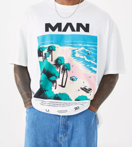 OVERSIZED EXTENDED NECK MAN PARADISE T-SHIRT