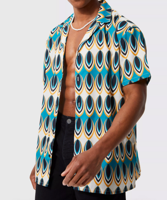 SHORT SLEEVE OVERSIZED SLUB PATTERNED SHIRT