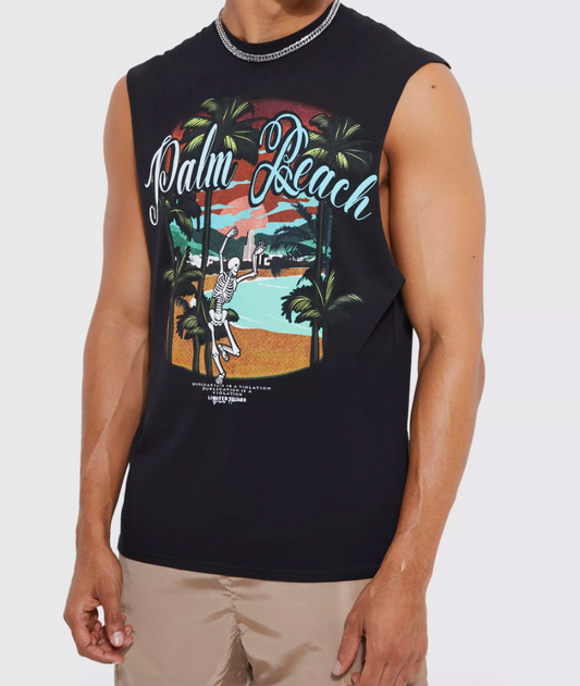 OVERSIZED PALM BEACH SKELETON GRAPHIC T-SHIRT