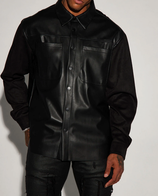 BALLARD FAUX LEATHER BUTTON UP SHIRT