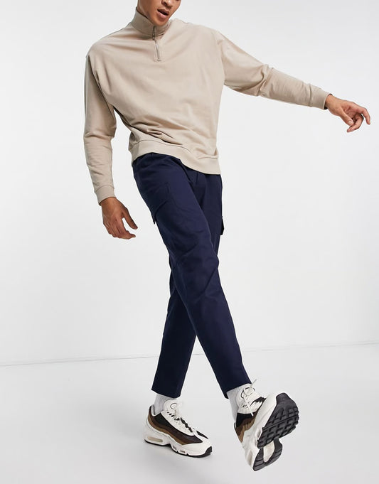 TAPERED CARGO TROUSERS WITH PLEATS IN NAVY