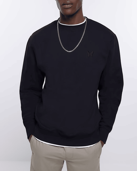 BLACK REGULAR FIT EMBROIDERED SWEATSHIRT