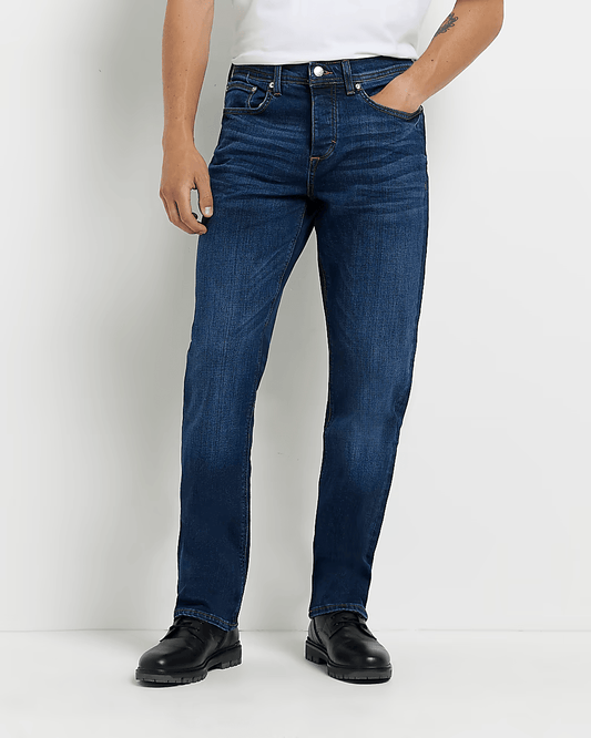 BLUE DARK WASH STRAIGHT FIT JEANS