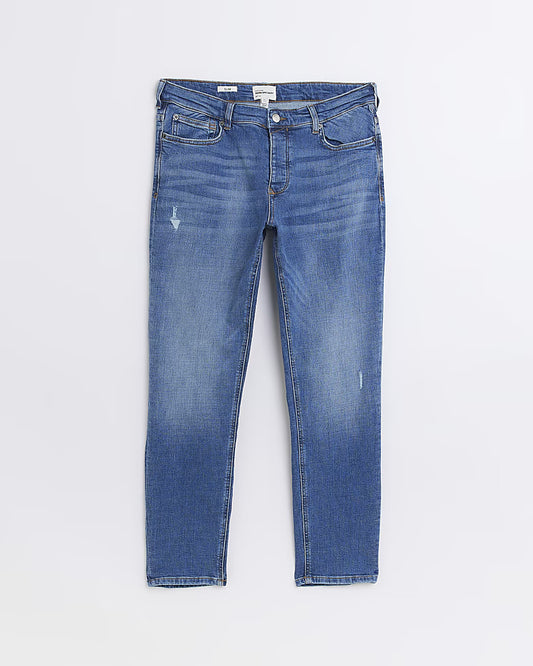 BLUE SLIM FIT RIPPED JEANS