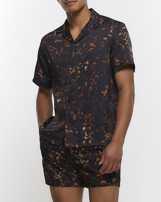 BROWN LEOPARD PRINT REVERE SHIRT