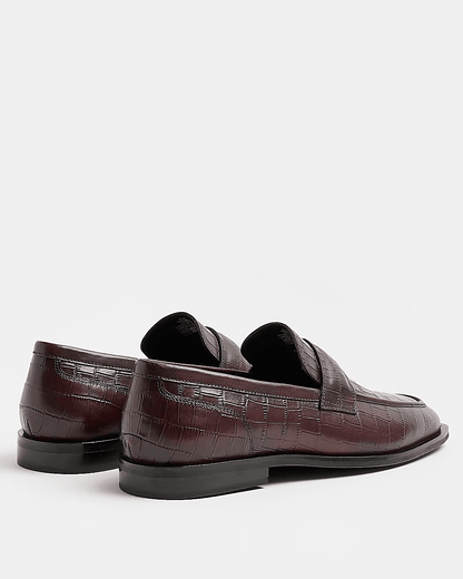 DARK RED CROC LEATHER LOAFERS