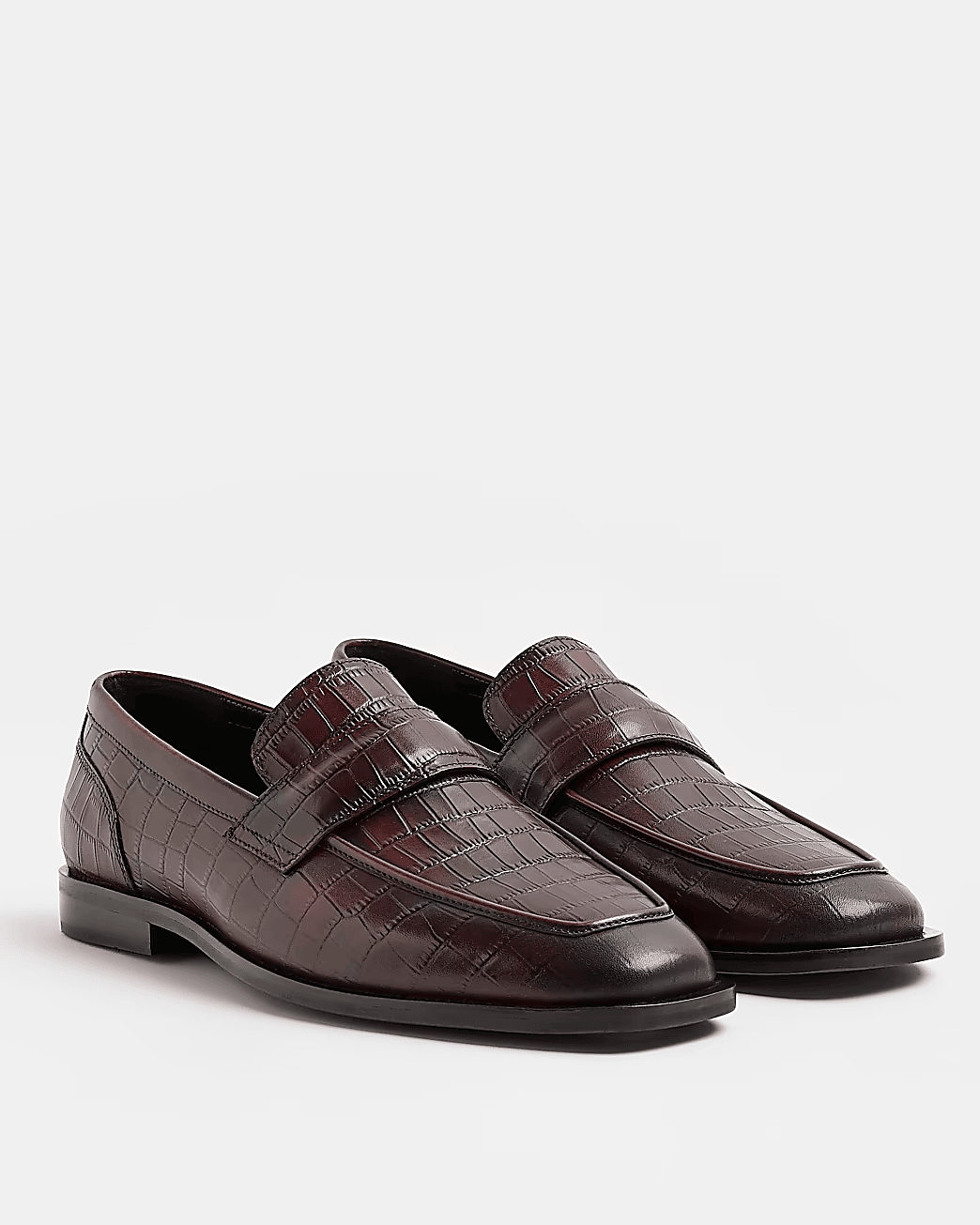 DARK RED CROC LEATHER LOAFERS