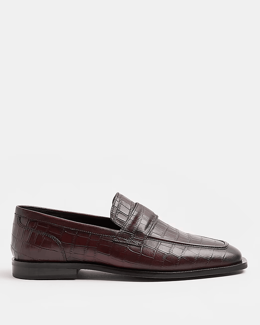 DARK RED CROC LEATHER LOAFERS