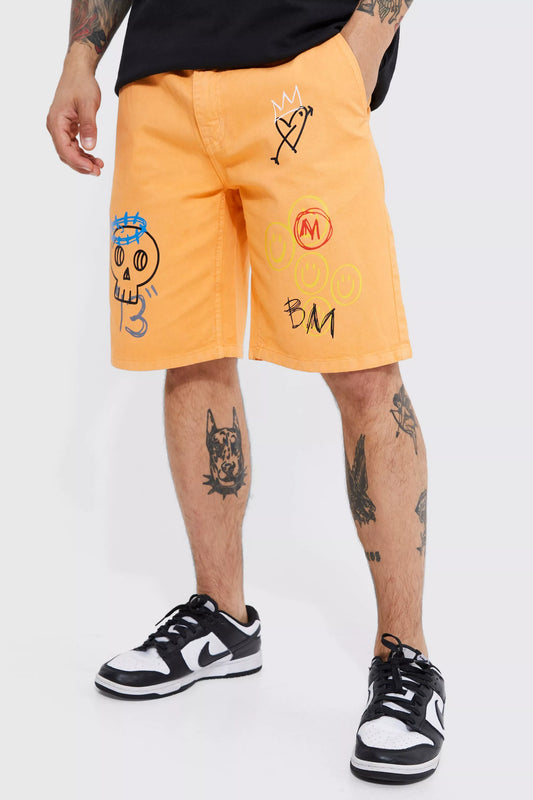 FIXED WAIST RELAXED GRAFFITI SHORT