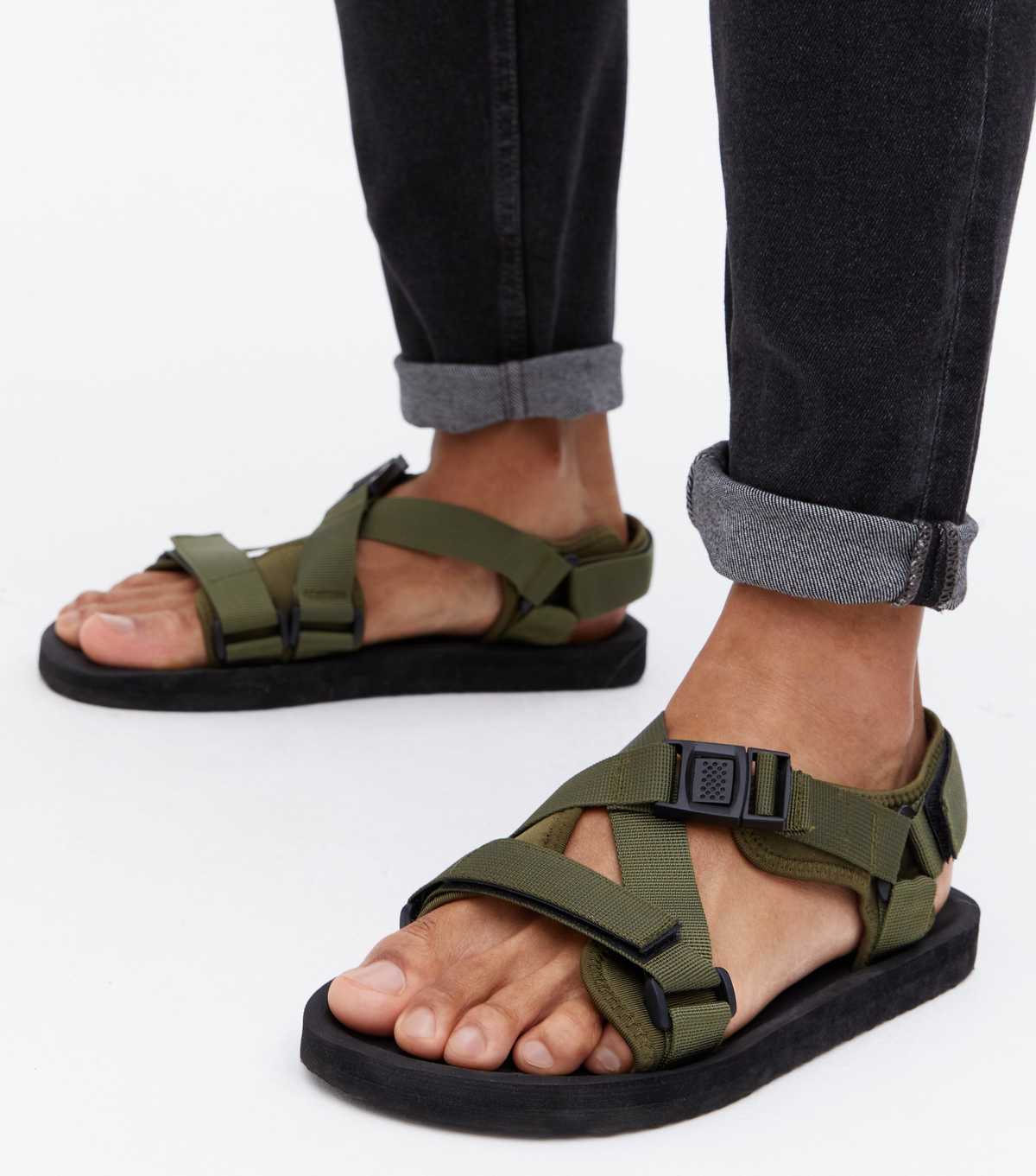 KHAKI WEBBED STRAP TECHNICAL SANDALS