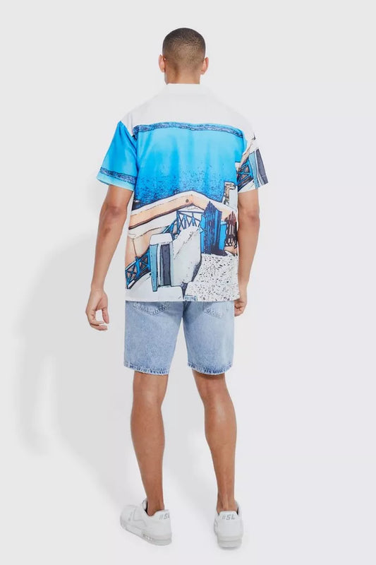 SHORT SLEEVE OVERSIZED SLUB SPLICED PHOTO SHIRT