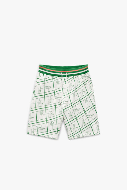 TENNIS PRINT JOGGER BERMUDA SHORTS OYSTER WHITE