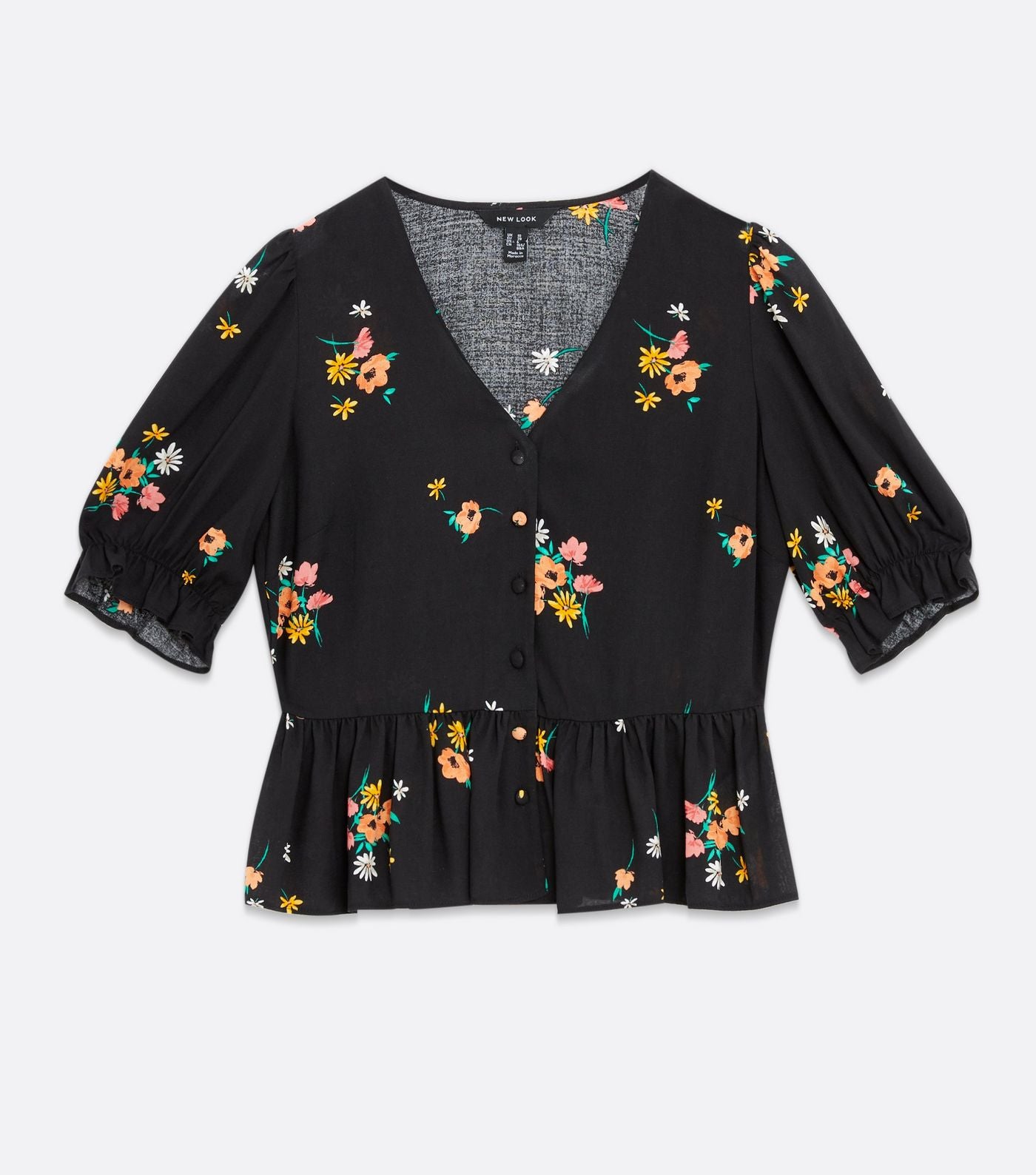 FLORAL BUTTON FRONT PEPLUM TEA BLOUSE